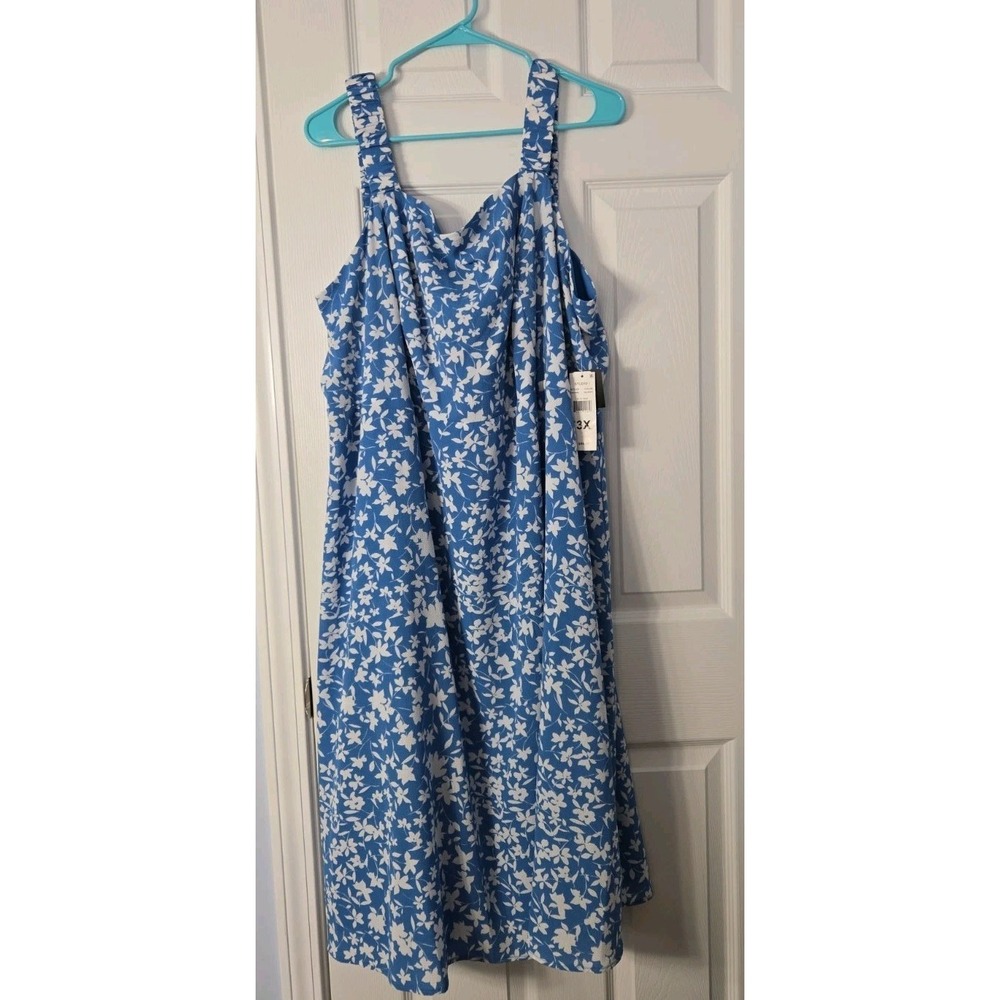 Sandra Darren Womans Sleeveless Midi Dress New Blue Florial Dress Plus Size 3X